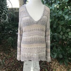 Lucky Brand knitted oatmeal v neck sweater